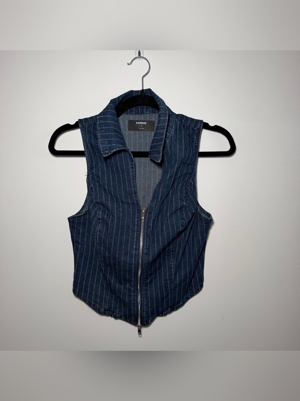 Express Striped Denim Vest Size L